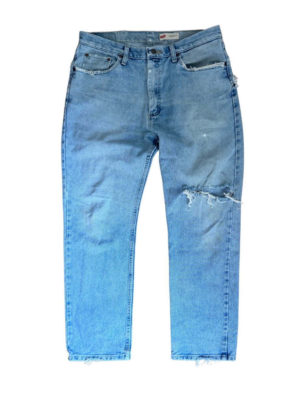 Men’s Wrangler Light Blue Wash Distressed Regular Fit Jeans 34 x 30